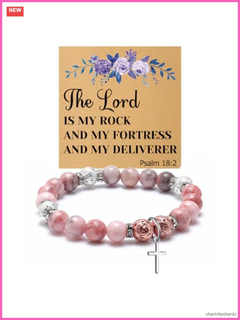 Natural Stone Bead Faith Bracelet 8mm Woven Elastic Religious Christian Gift